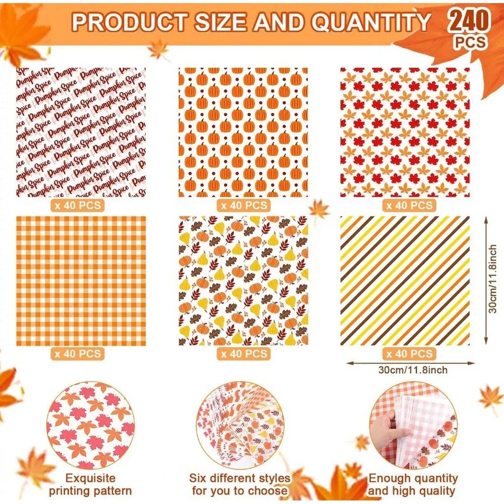 240Pcs Fall Wax Paper Dry Waxed Deli Paper Sheet 12x12 inch Sandwich Wrap Pap...